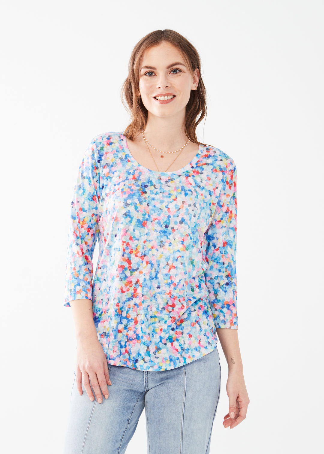 FDJ 3/4 Sleeve Scoopneck Top 3398844-DT Dotty Floral