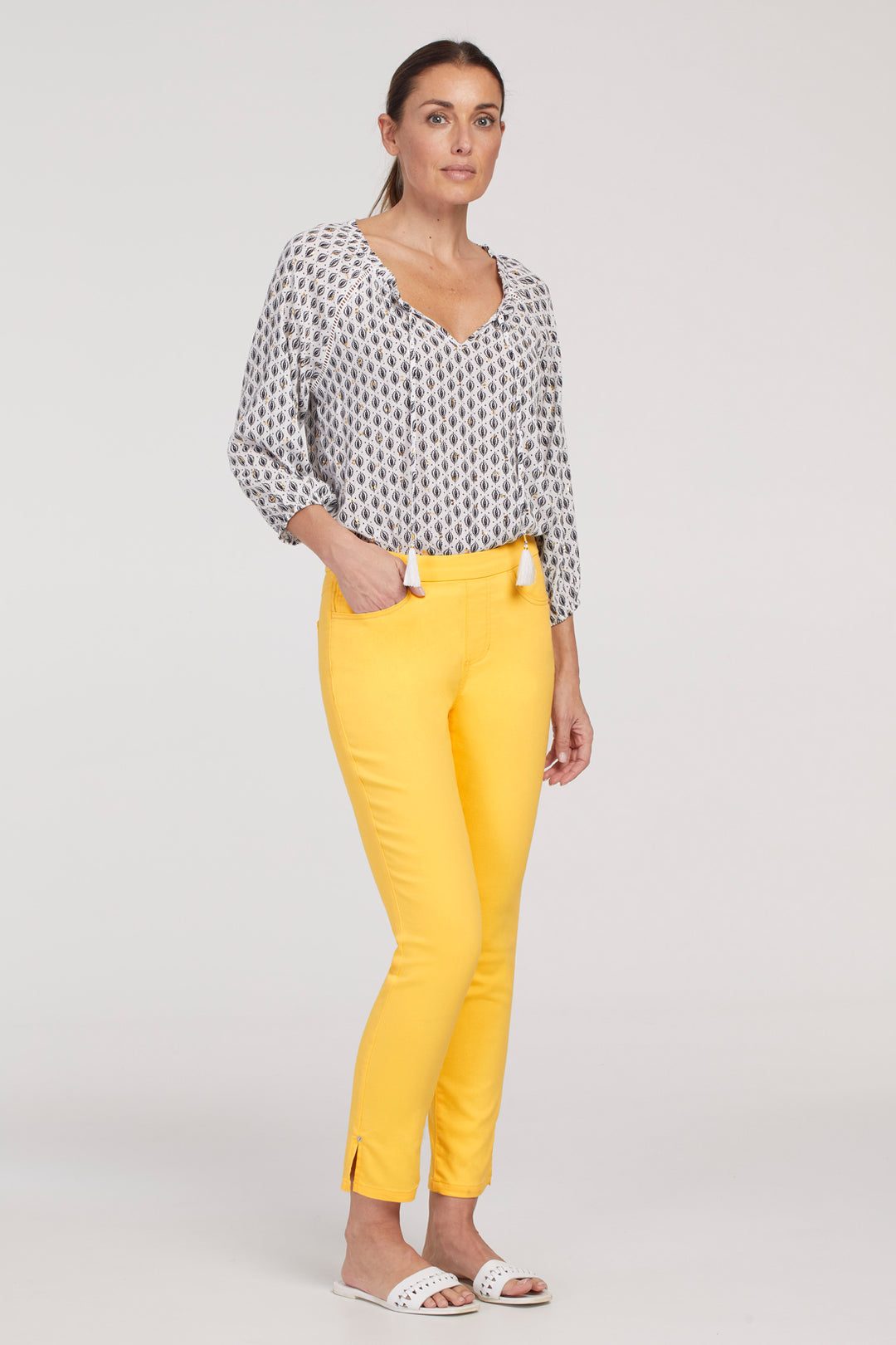 Tribal Pull-On Ankle Pant w/ Lurex Detail 45610-402-2314 Lemon - 1 ONLY SIZE 8 - 20% OFF