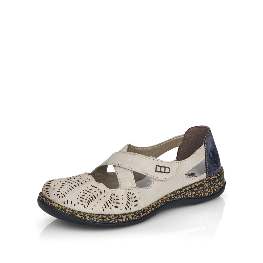 Womens Rieker "Daisy" Closed-Toe Shoe w/ Velcro Strap 46375-60 Cream