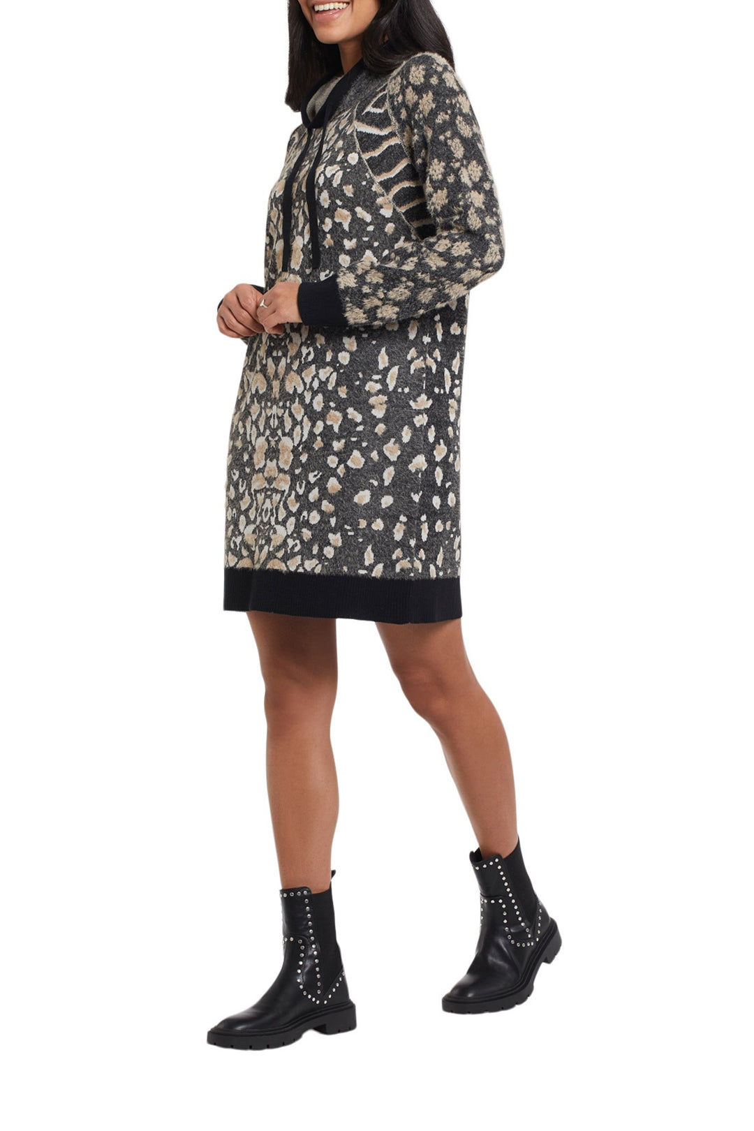 Tribal Long Sleeve Intarsia Sweater Dress 4792O-3415-0002 Black - 1 ONLY SIZE SMALL - 20%. OFF