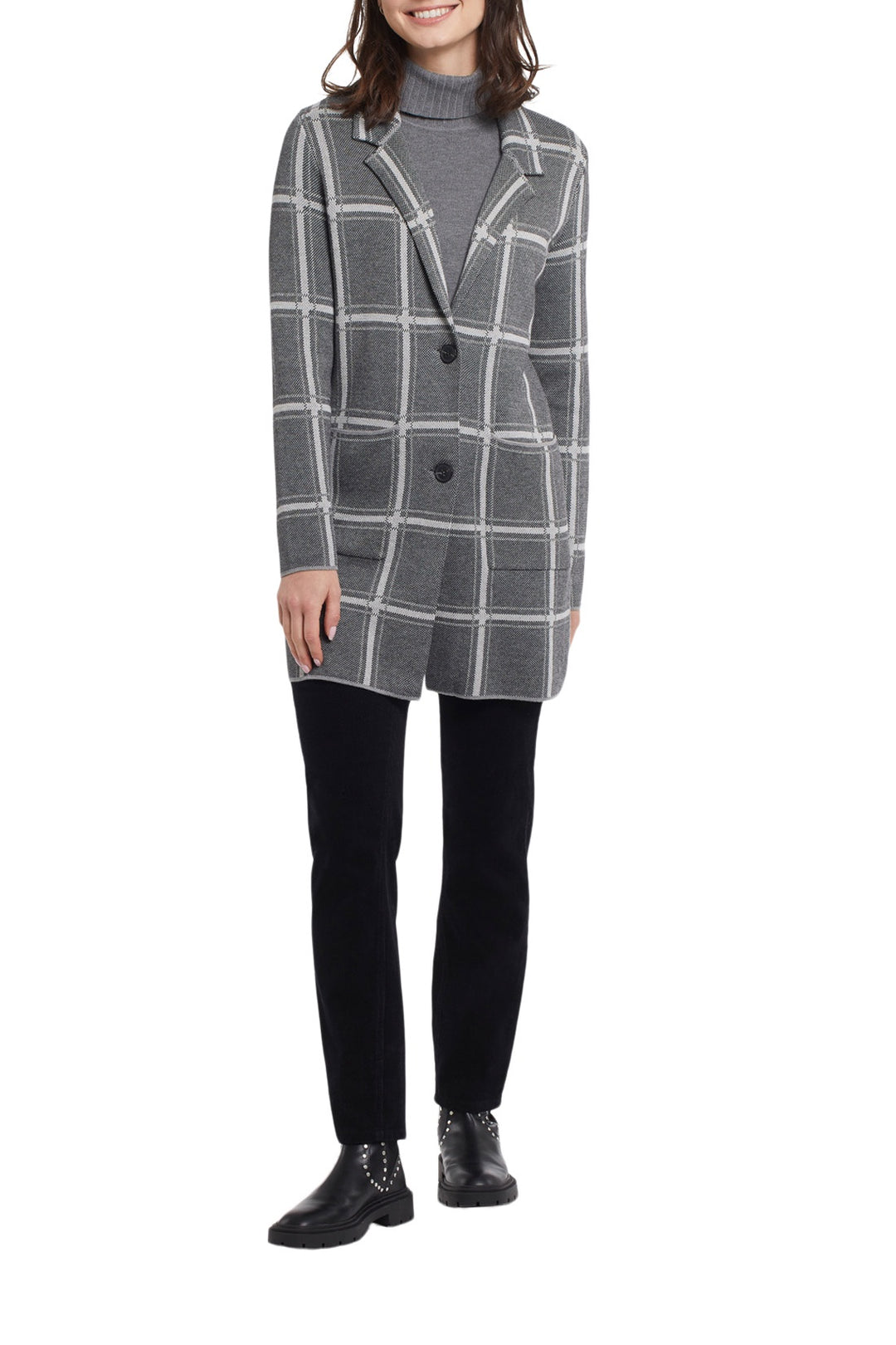 Tribal Double Knit Plaid Coat 4795O-3433-0266 Grey Mix