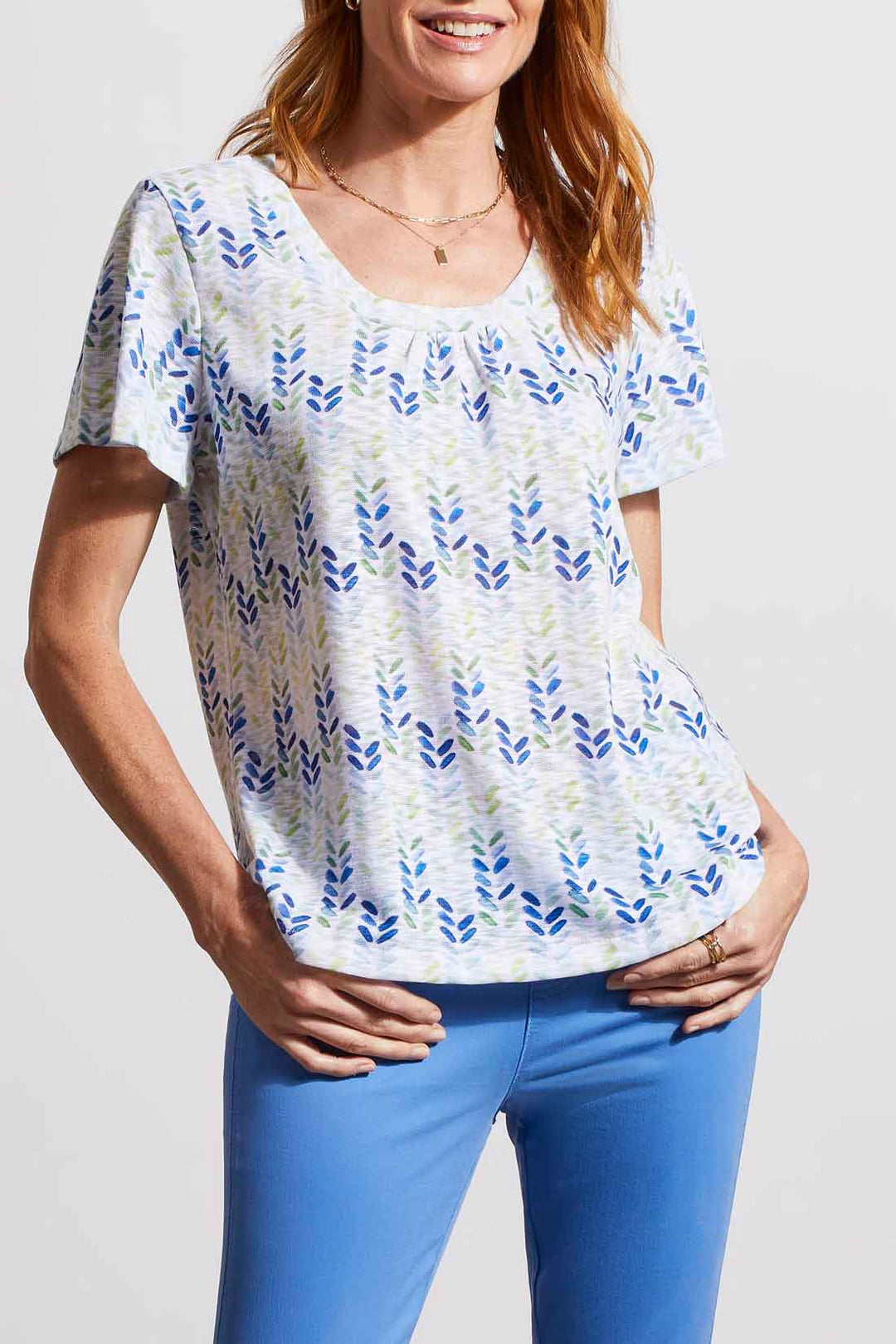 Tribal Flutter Sleeve U-Neck Top 4835O-3533-2202 Wild Lime