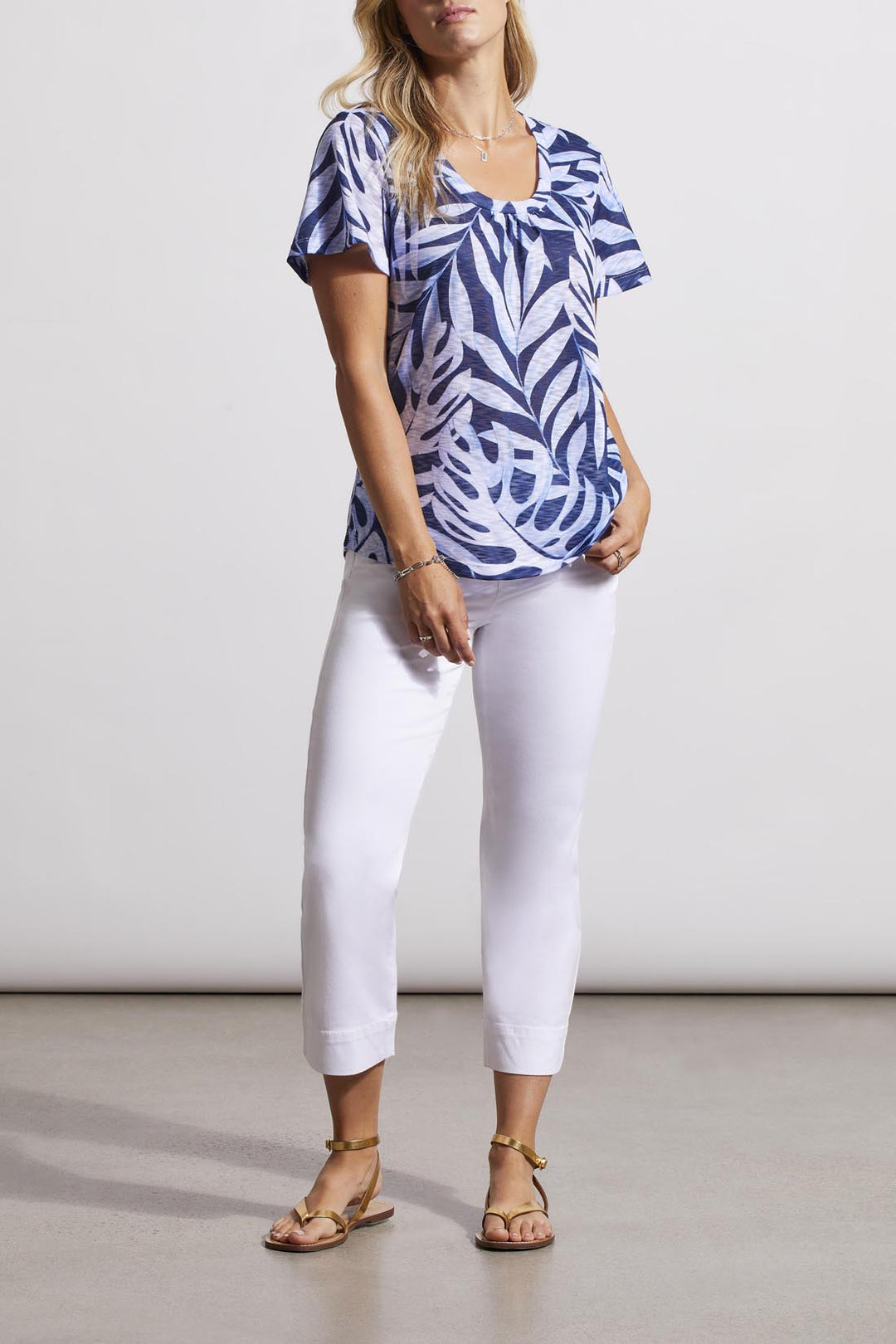 Tribal Flutter Sleeve U-Neck Top 4835O-3533-2435 Bluestar