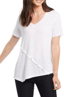 Tribal V-Neck Asymmetrical Top 4917O-3251-0001 White - 1 ONLY SIZE SMALL - 20% OFF