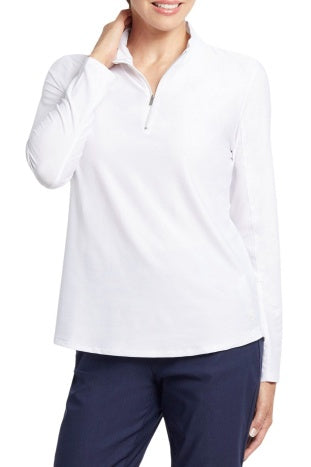 Tribal Sport Long-Sleeve Zip Mockneck Top 4994O-3502-0001 White