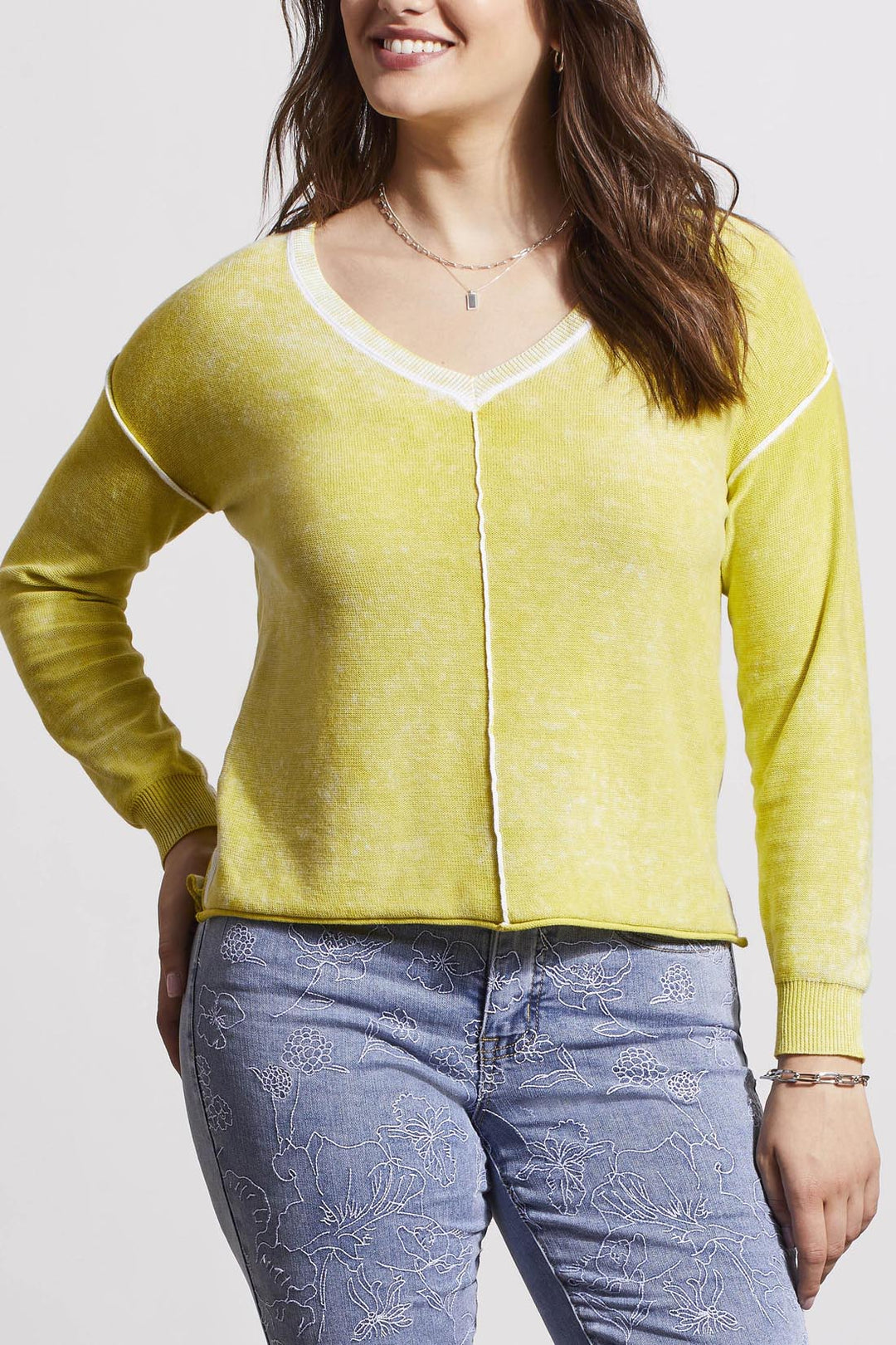 Tribal Sandwashed V-Neck Sweater 5394O-4739-0486 Apple Green