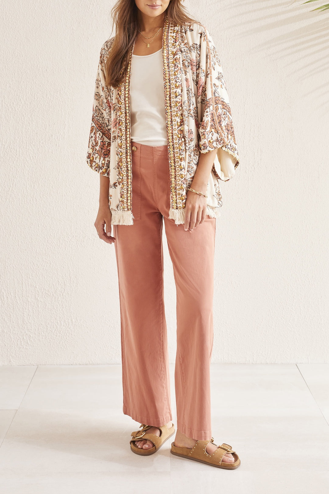 Tribal Embellished Soft Jacket 5415O-4930-2716 Cashew