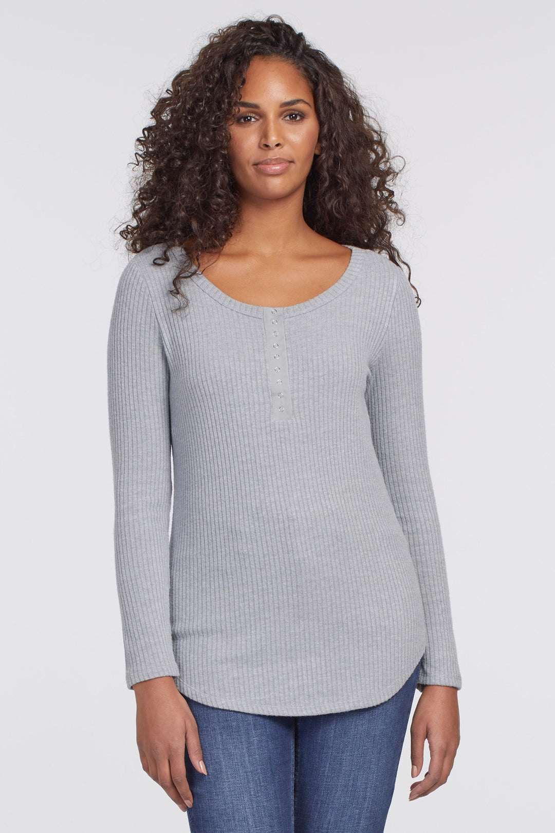 Tribal Long-Sleeved Henley Top 7129O-4435-0266 Grey Mix - 1 ONLY SIZE SMALL - 20% OFF