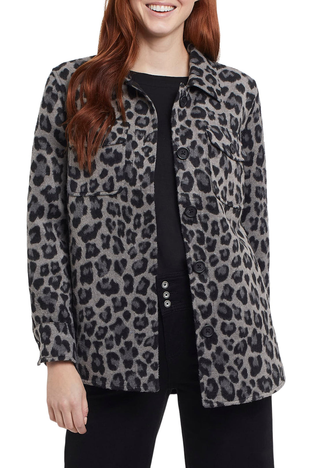 Tribal Leopard Print Shacket with Pockets 7171O-4466-0005 Grey - SIZE XL ONLY - 20% OFF
