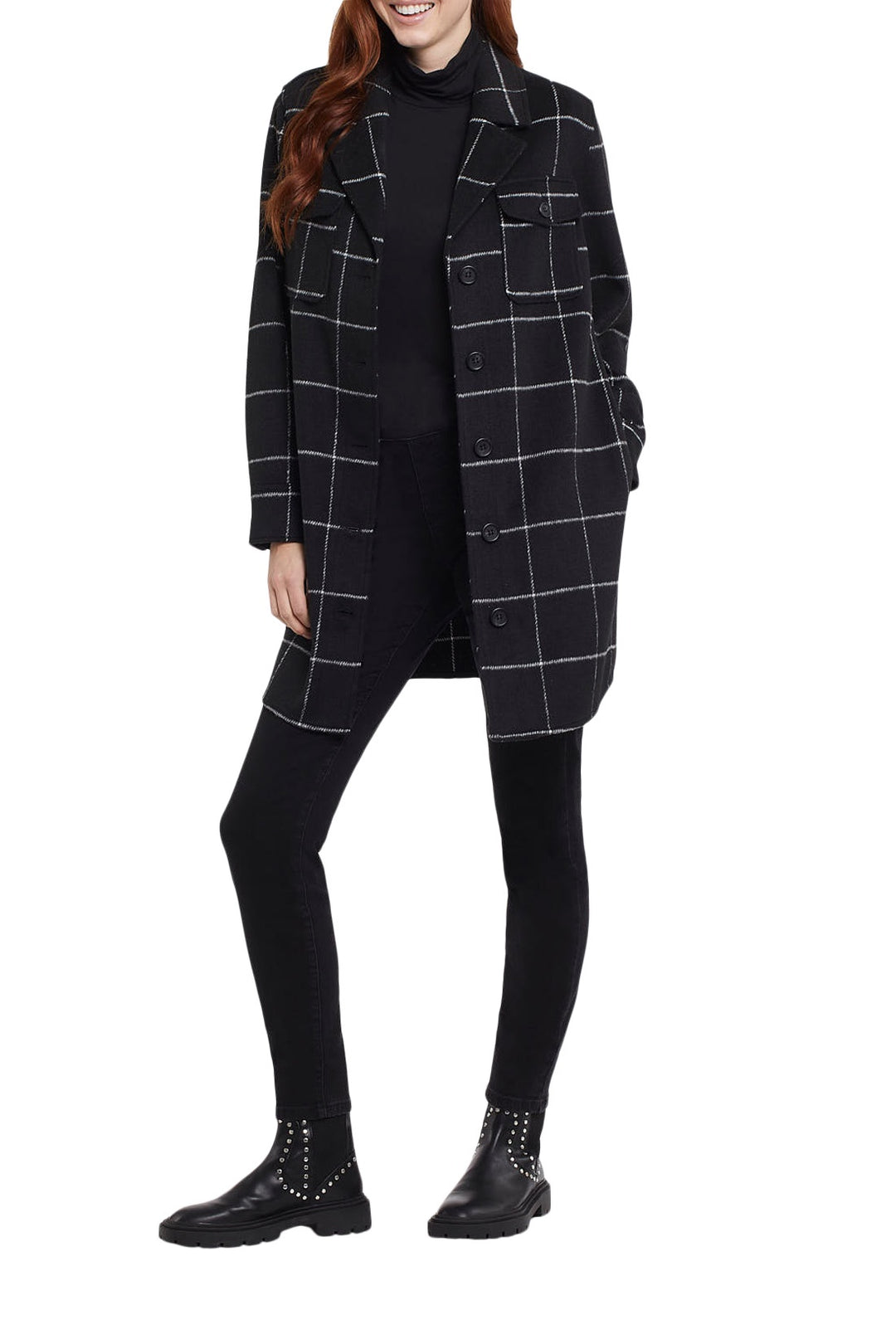 Tribal Windowpane Print Shacket with Pockets 7183O-4466-1356 Black/White - 1 ONLY SIZE X-SMALL - 20% OFF