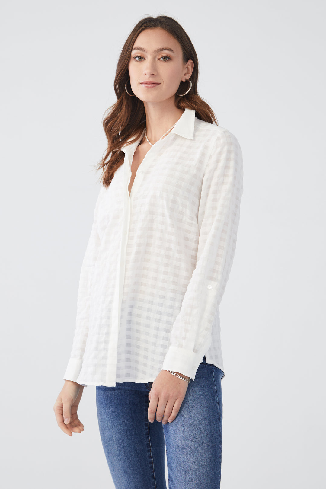 FDJ French Dressing Shadow Gingham Shirt 7189763-WHT White