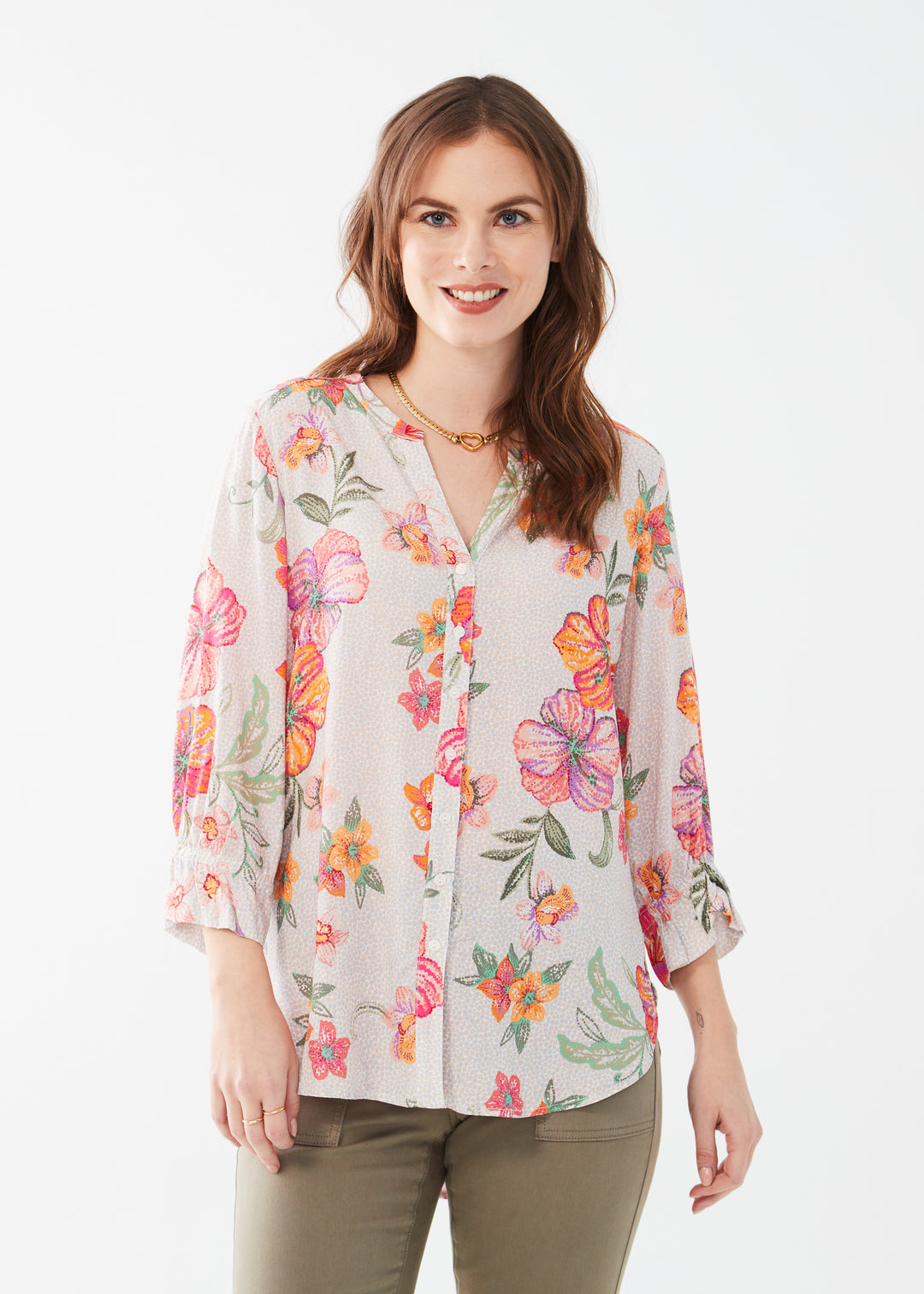 FDJ 3/4 Sleeve Shirt w/Split Detail 7225397-TRP Tropic Point - 1 ONLY SIZE MEDIUM - 20% OFF