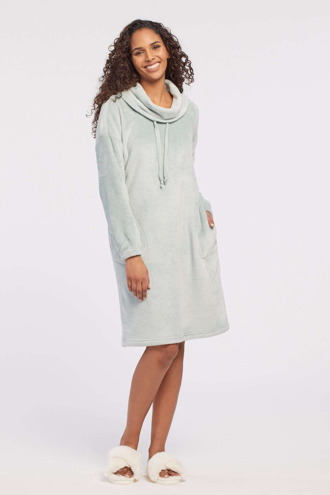 Tribal Cowl Neck Loose Fitting Lounge Dress 7244O-4516-0296 Ice Blue - 1 ONLY SIZE X-LARGE - 20% OFF