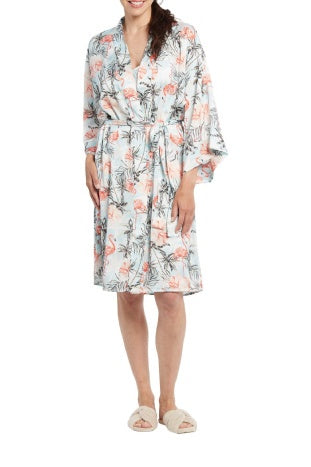 Tribal Printed Sateen Robe with Sash 7320O-4108-2172 Celest - 1 ONLY SIZE L/XL - 20% OFF