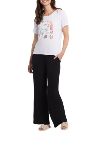 Tribal Wide Leg Ribbed Lounge Pant 7434O-4517-0002 Black - 1 ONLY SIZE SMALL - 20% OFF