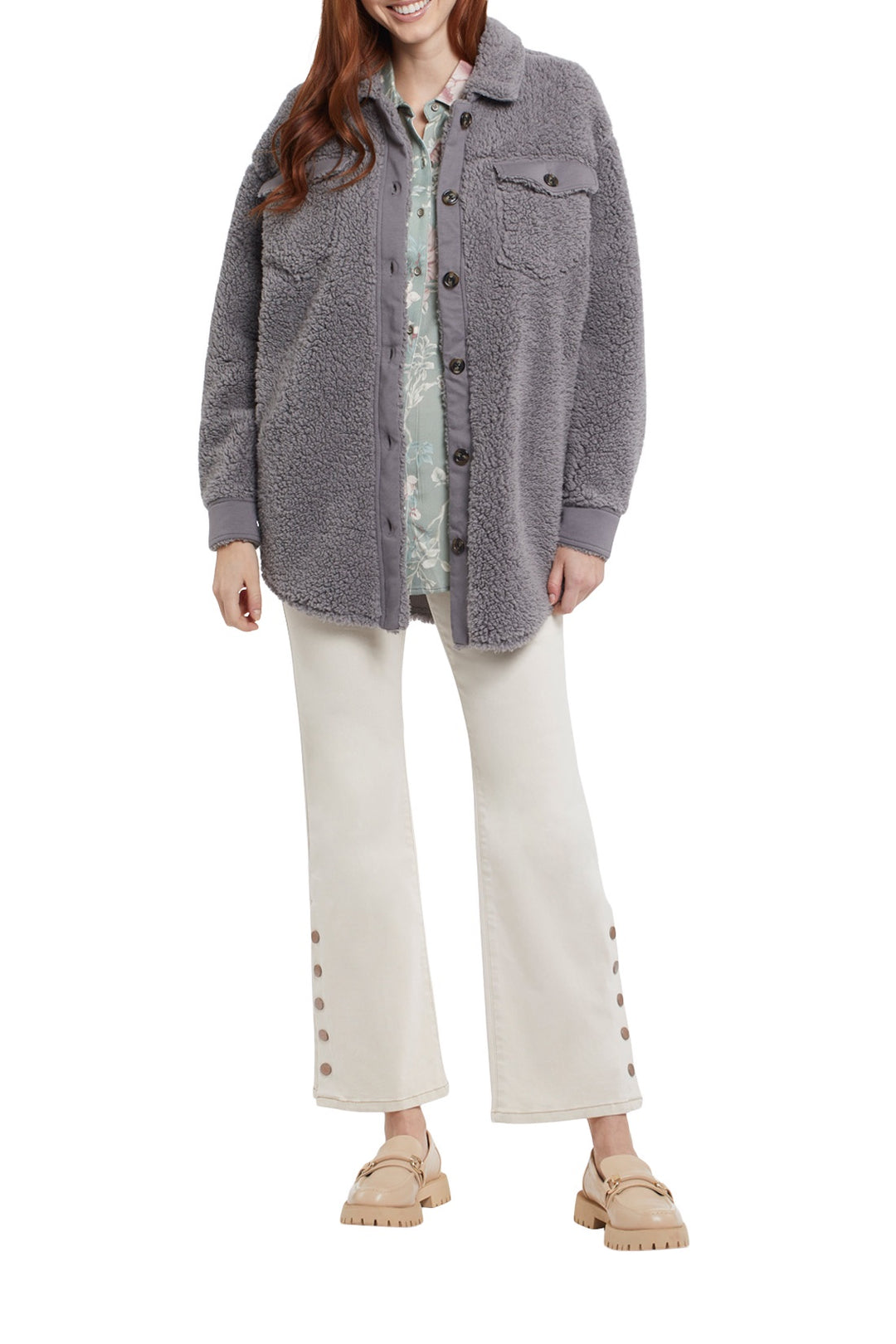 Tribal Faux Sherpa Shacket 7554O-4664-0005 Grey - 1 ONLY SIZE X-LARGE - 20% OFF