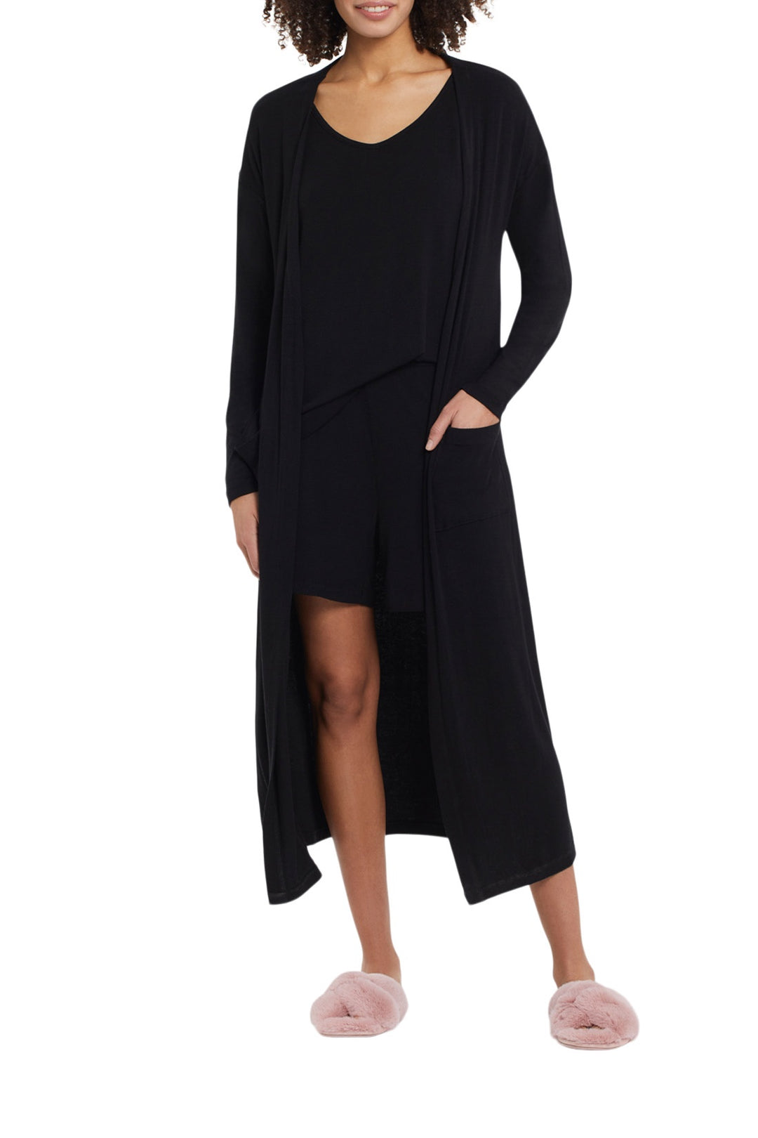 Tribal 4-Piece Pajama Set - Tank/Short/Kimono/Pant 7594O-4517-0002 Black - 1 ONLY SIZE SMALL - 20% OFF