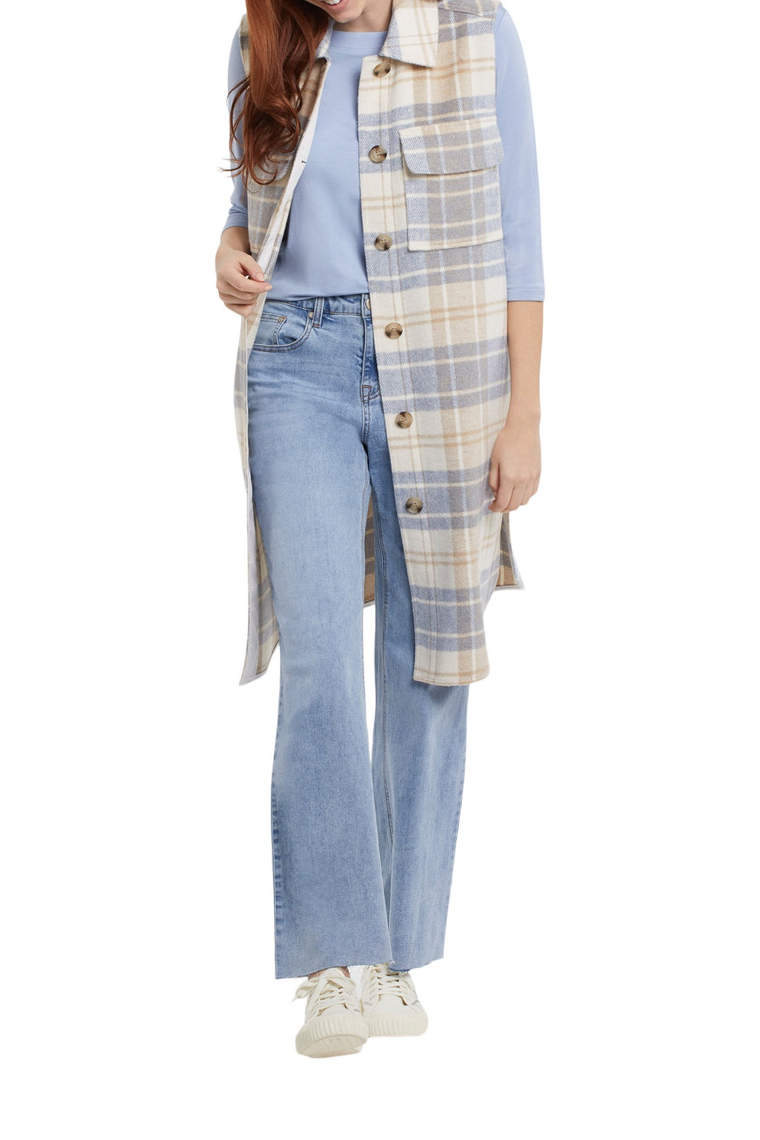 Tribal Long Sleeveless Shacket 7638O-4466-2891 Oxford Blue