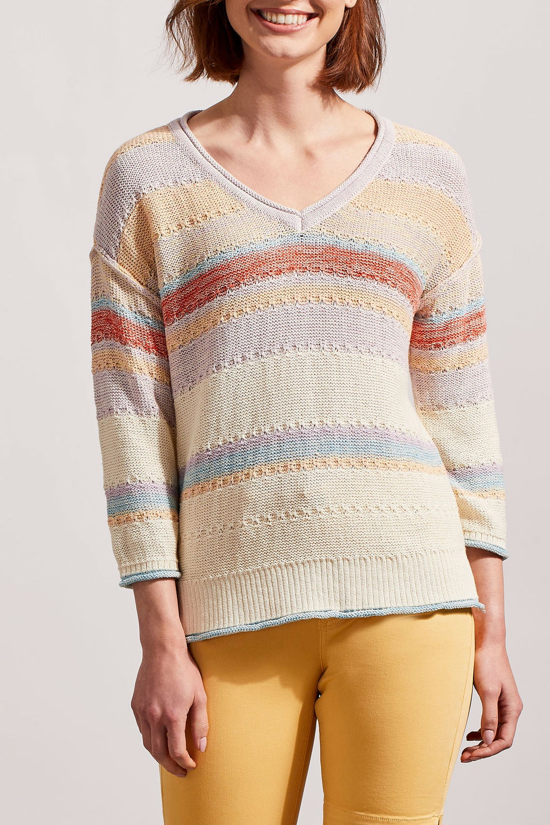 Tribal 3/4 Sleeve V-Neck Sweater 7666O-4740-2161 Lily - 1 ONLY SIZE LARGE - 20% OFF