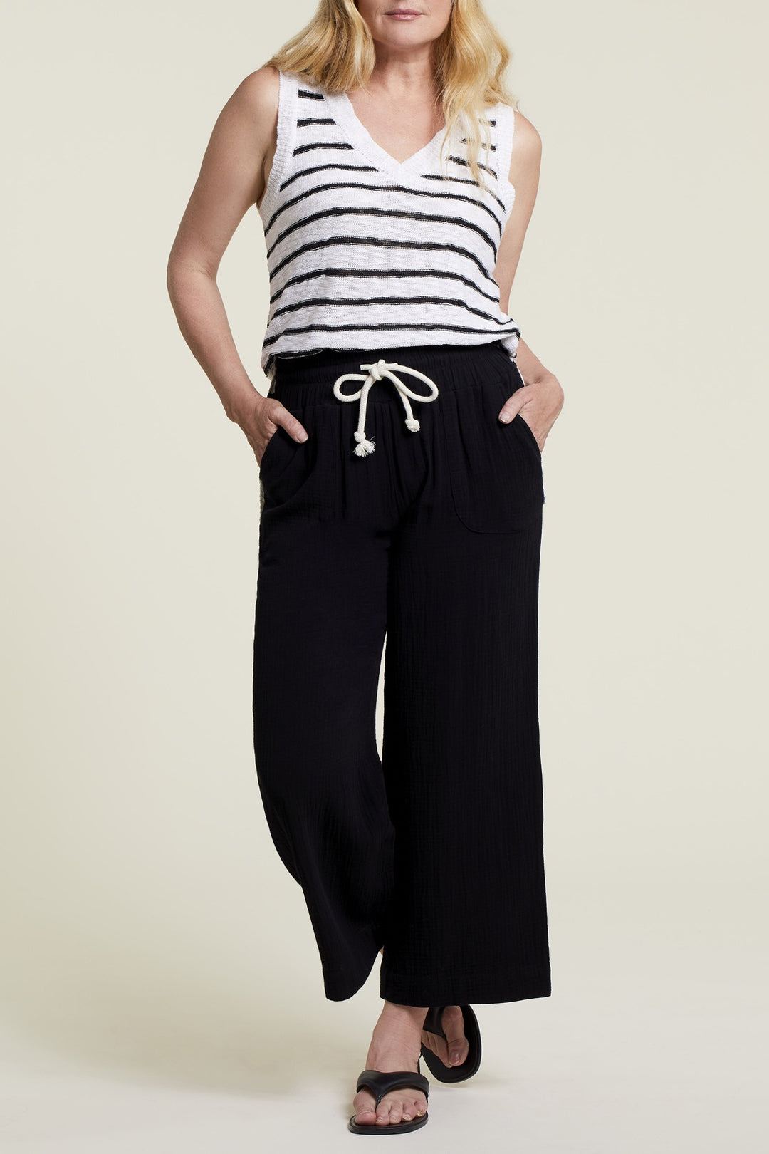 Tribal Wide Leg Drawstring Pant 7678O-4555-0002 Black - 1 ONLY SIZE SMALL - 20% OFF