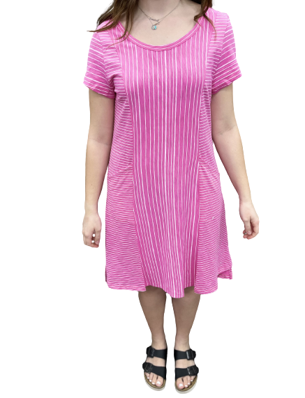 Escape by Habitat Striped Knit Dress w/ Pockets E81840 Flamingo - 1 ONLY SIZE X-SMALL - 20% OFF