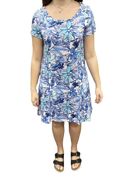 Escape by Habitat Batik Scoopneck Pocket Dress E81440-Marina - 1 ONLY SIZE X-SMALL - 20% OFF