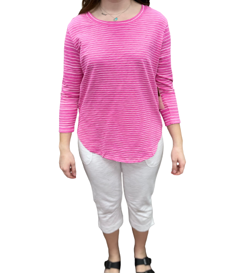 Escape by Habitat High-Lo Striped Tshirt E11804 - Flamingo