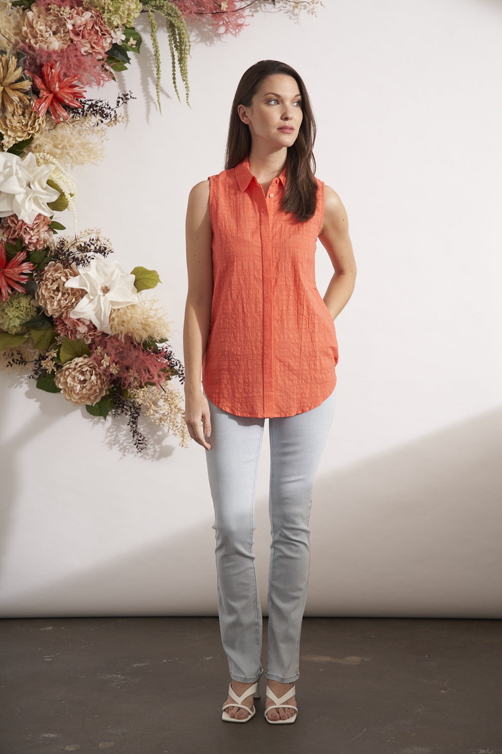 Renuar Woven Sleeveless Blouse R5980-827-PEACH