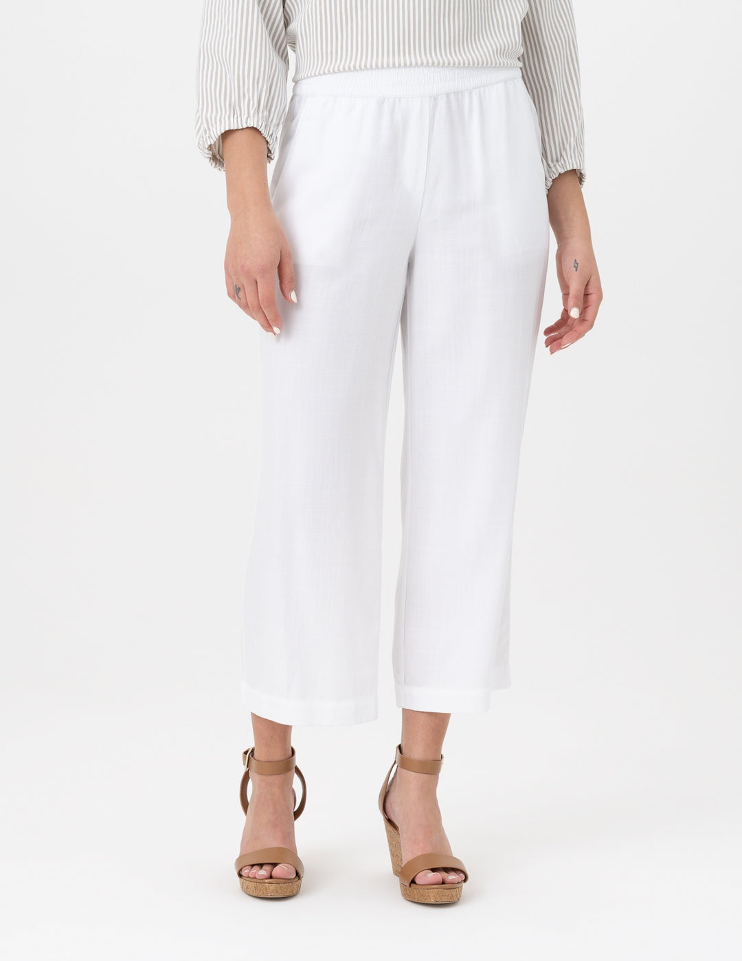 Renuar Woven Wide Leg Crop Pant R8089-E2142-5526 White