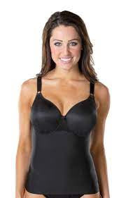 Shapeez "Tankee Long" Camisole w/ Built-In Bra - Low Back - Black