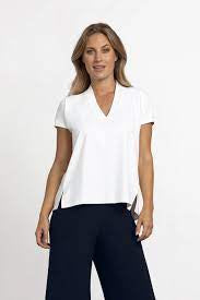 Sympli Deep V Short Sleeve Top 22227-1-WHT White