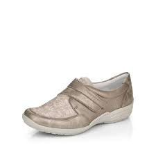 Remonte Slip-On Shoe w/Velcro Closure and Neoprene Inserts R7600-90 Gold Combo