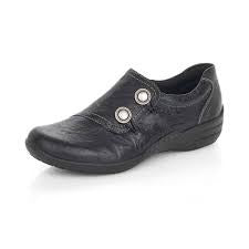 Womens Remonte Slip-On Shoe w/ Button Closure R7620-02 Black