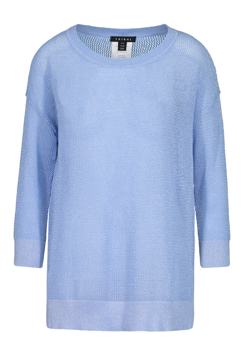 Tribal 3/4 Sleeve Lurex Sweater 3683O-2924-2697 Vista Blue
