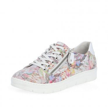 Rieker Laced Sneaker w/ Side Zipper D5800-91 Silver Floral