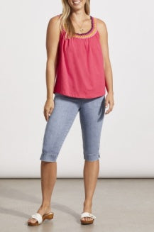 Tribal Flowy Tank Top w/ Crochet Neckline 5502O-4970-3056 Fruit Punch