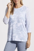 Tribal 3/4 Raglan Sleeve Print Top 7629O-1619-2212 Denim Blue