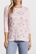Tribal 3/4 Raglan Sleeve Print Top 7629O-1619-2393 PinkDust