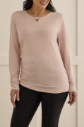 Tribal Long Sleeve Crew Neck Top w/ Side Ruching 1586O-2891-2221 Rose Pink