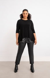 Sympli Nu Whisper 3/4 Sleeve Split Back Top 9214-2-BLKANI Black Animal