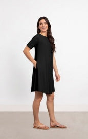 Sympli Short Sleeve Trapeze Dress 2895S-1-BLK Black - 1 ONLY SIZE 18 - 20% OFF