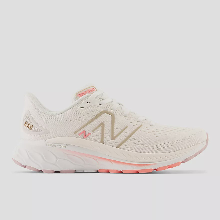 Womens New Balance Runner W860L13 - White/Lt. Gold Metallic/Grapefruit