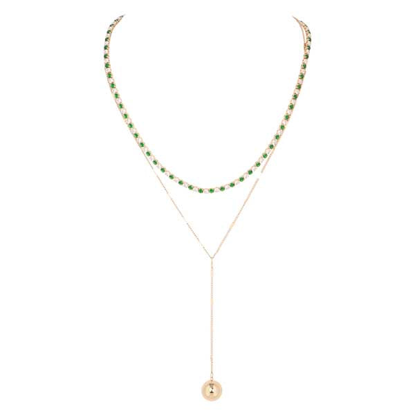 Merx Layered Necklace 06-5759-1 Gold/Emerald