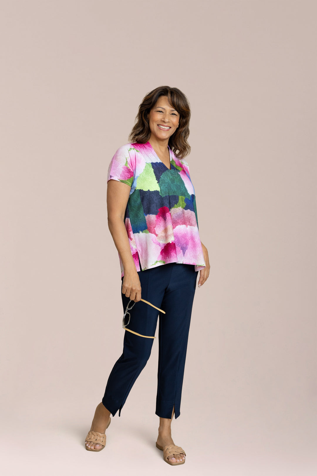 Sympli Deep V Print Top 22227P-1-2016 Petal Poetry