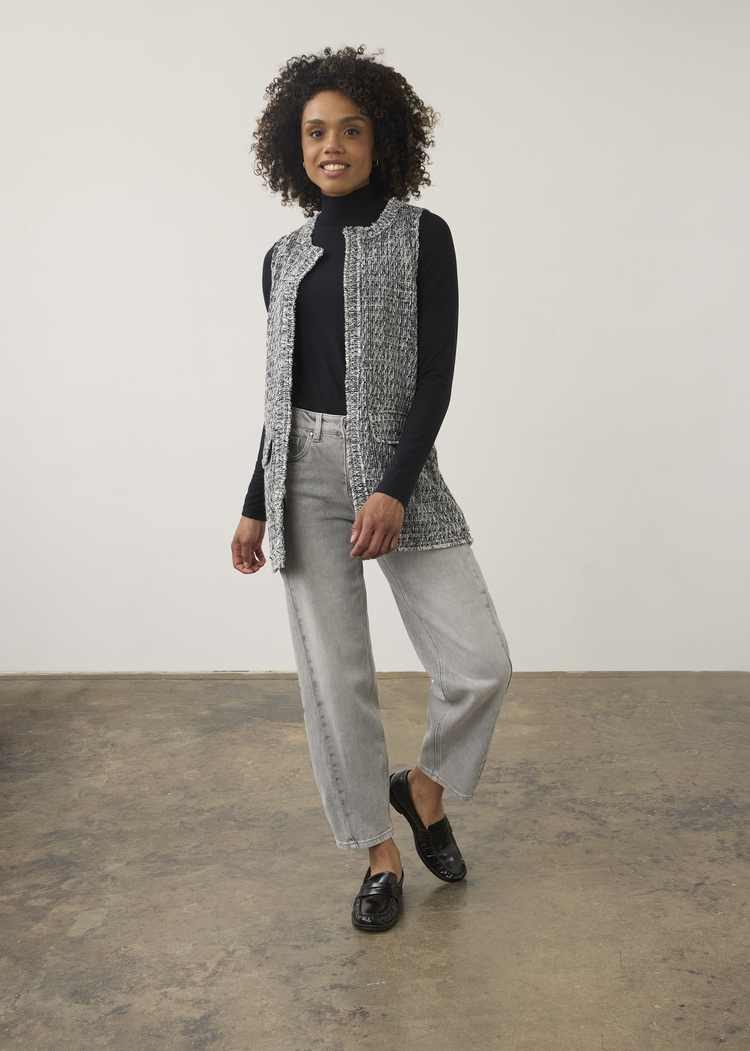 FDJ Long Tweed Vest 10008239-BLK Black/Silver