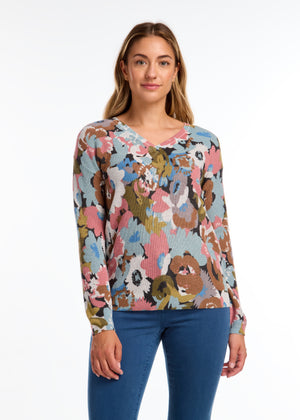 FDJ French Dressing Printed V-Neck Sweater 1032624-FAF Fall Forest Multi