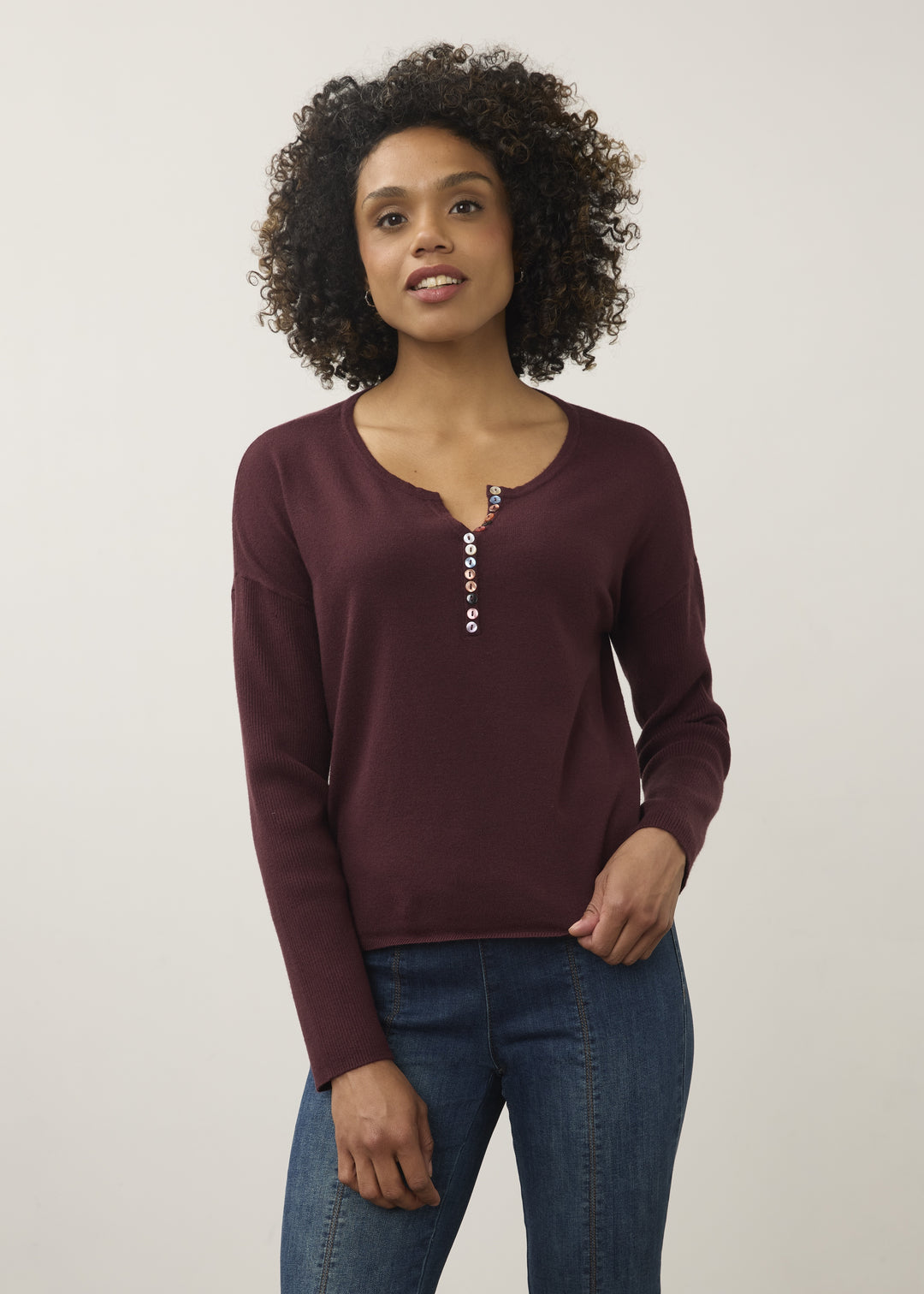 FDJ Notch Neck Rib Sleeve Sweater 1056212 - Fig