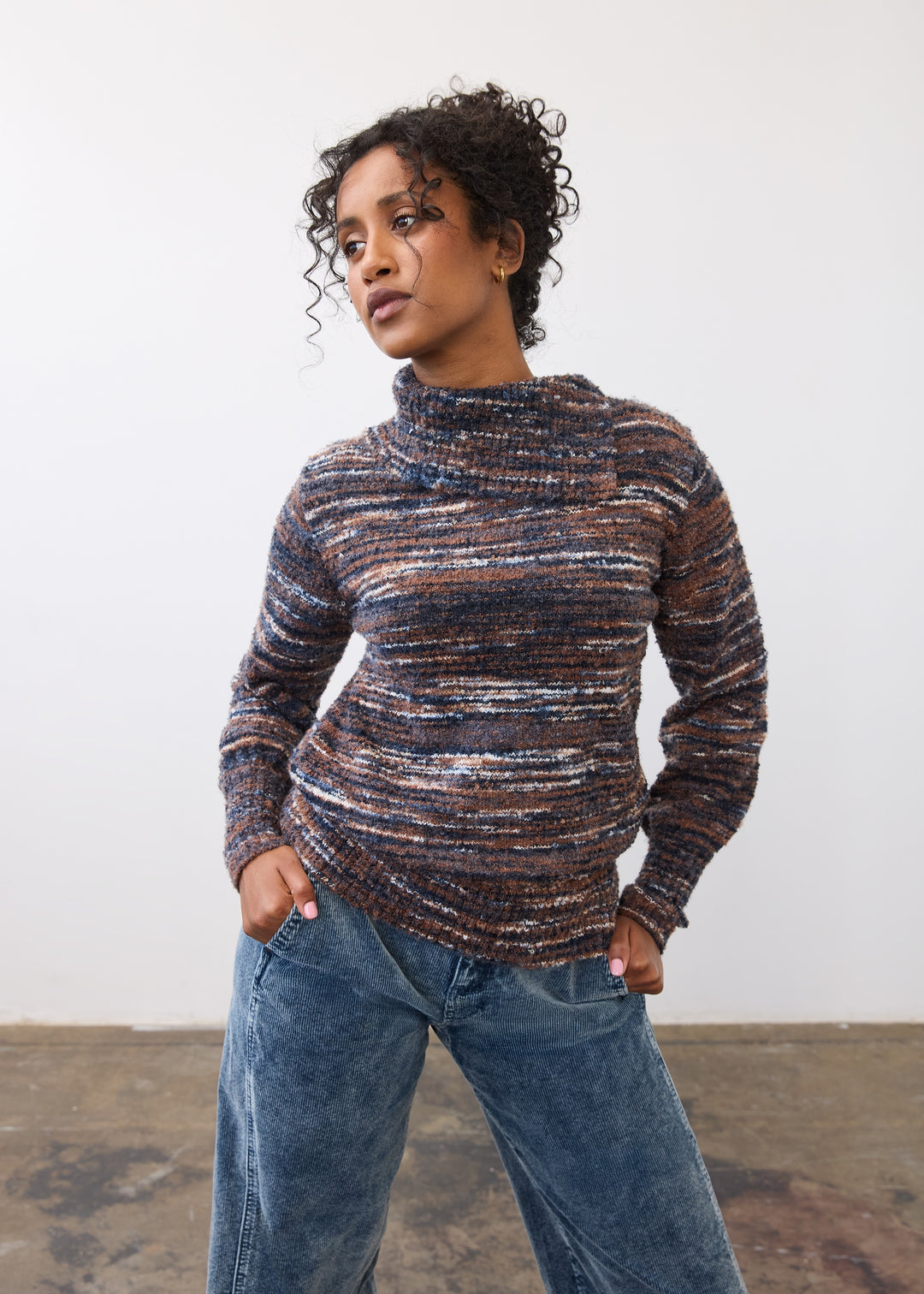 FDJ Enveloped Collar Sweater 1085874-INSDYE Indigo Space Dye