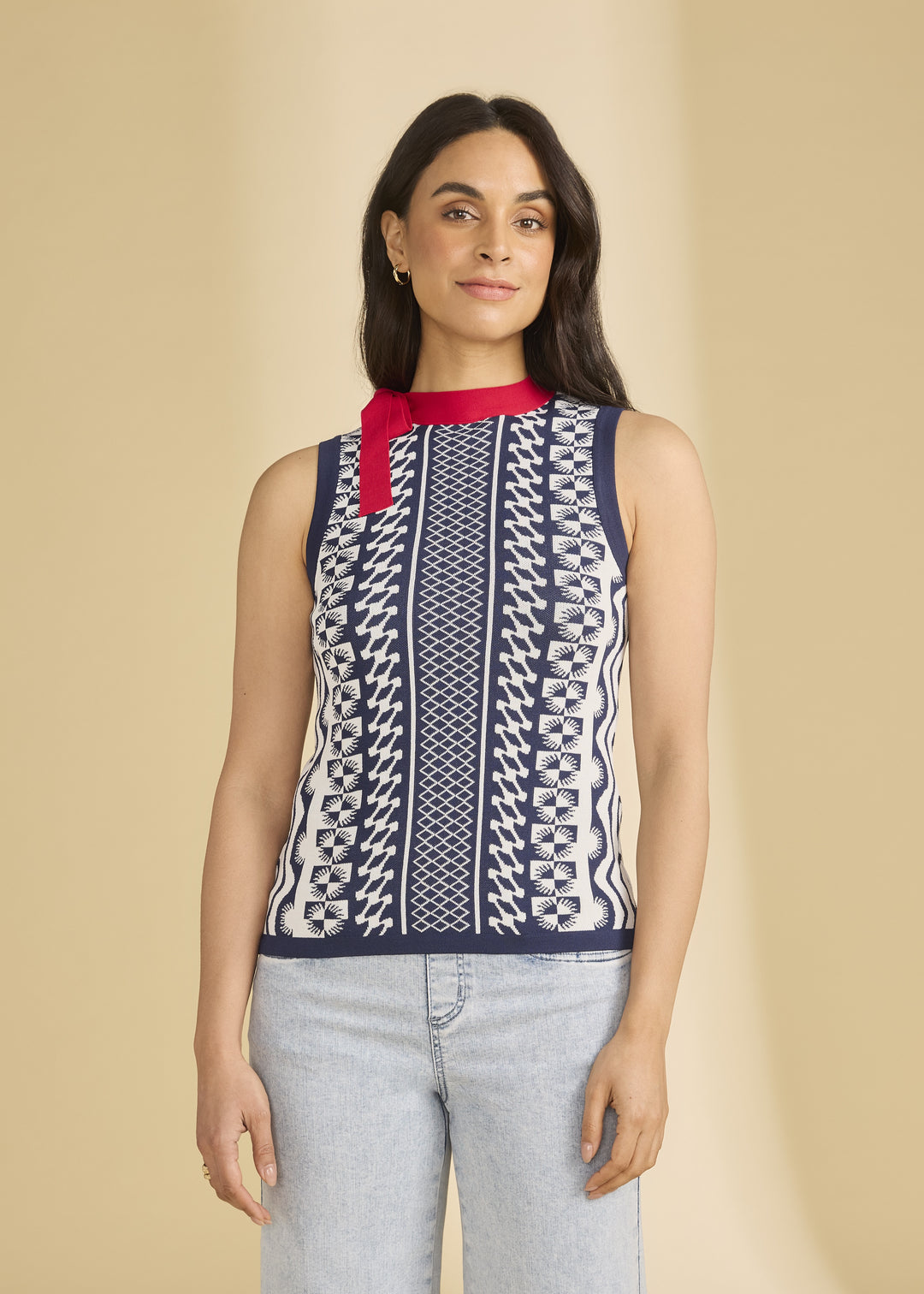 FDJ Sleeveless Sweater 1102403-NVY Navy/White
