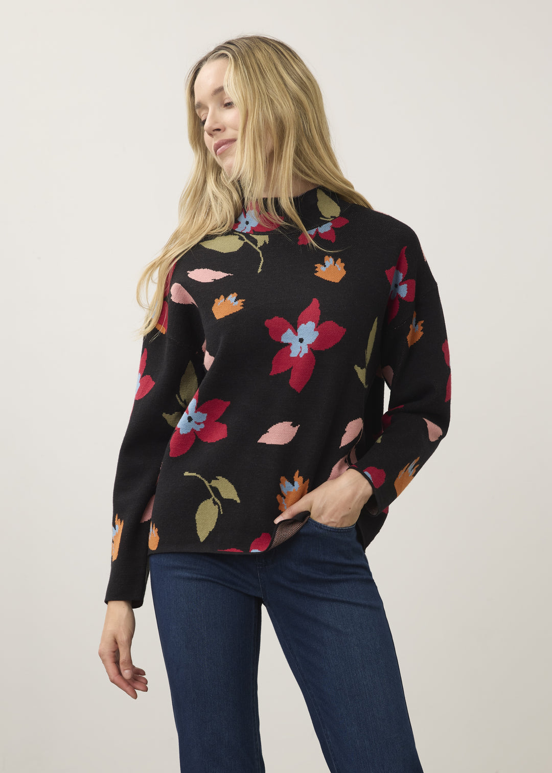 FDJ Mock Neck Loose Fit Sweater 1301535-REBE Rebecca Fl